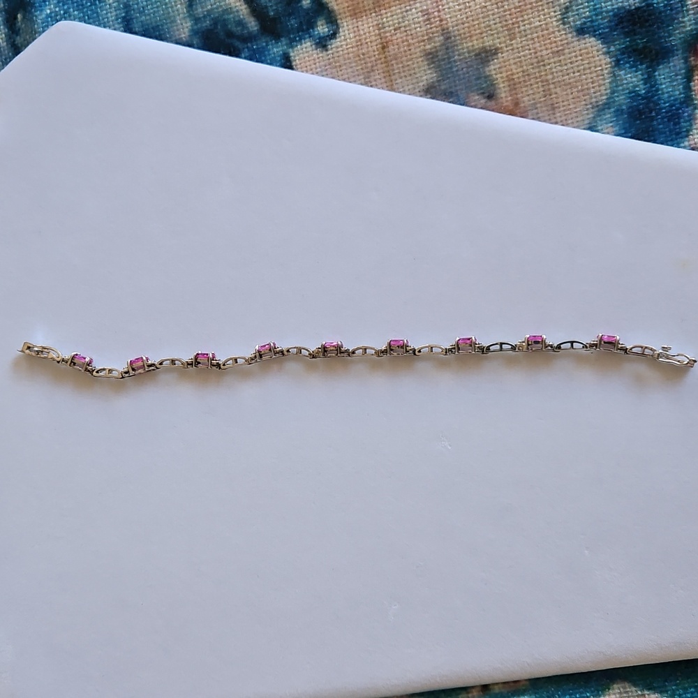 Signature Sterling Silver Pink Rhinestone Tennis Bracelet - Picture 16 of 16